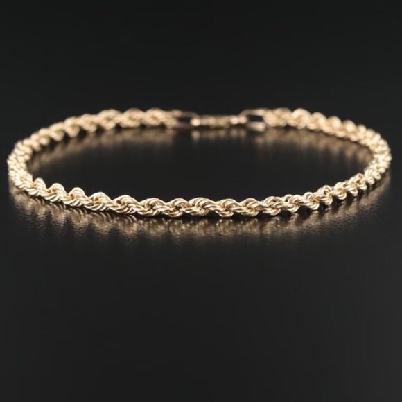 10k Gold Rope Chain Bracelet (or anklet). - Picture 1 of 7